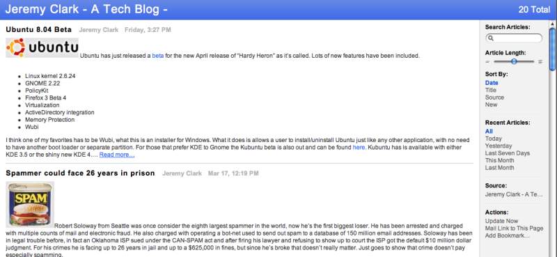 Safari Feed Reader Interface