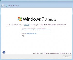 One of the setup screens after installation